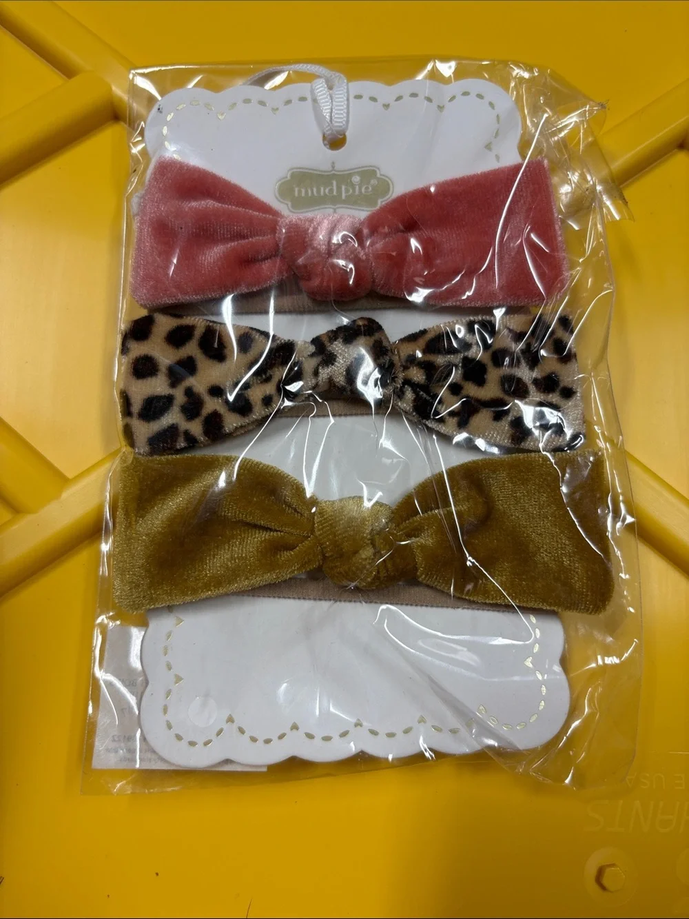 Mud Pie Kids Bow Headband Trio - Rose Pink, Leopard, Mustard Gold